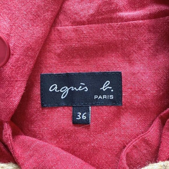 AGNES B PARIS RED LINEN HOODED TOGGLE CLOSURE BLOUSE TOP - 6 - Picture 9 of 12